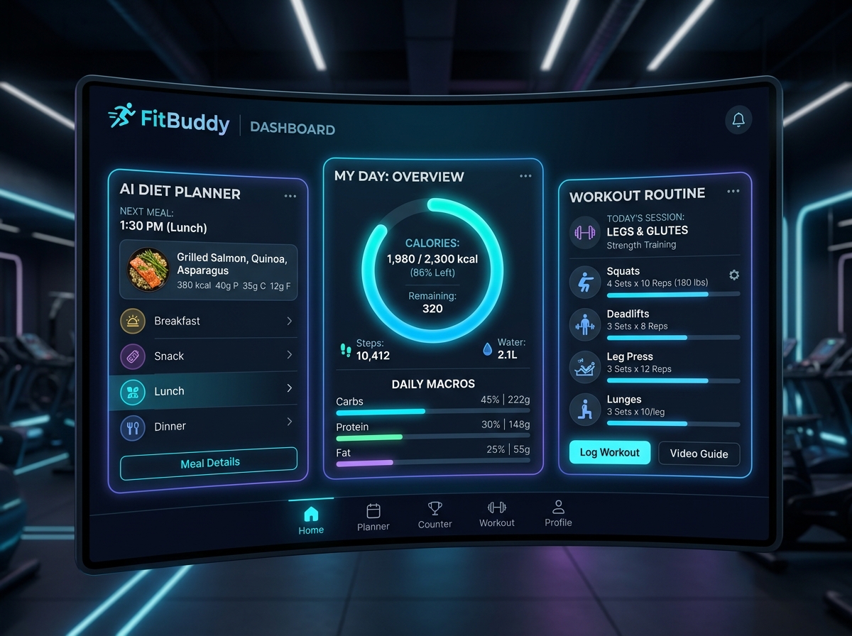 Fitbuddy Dashboard and Workout Routine Interface